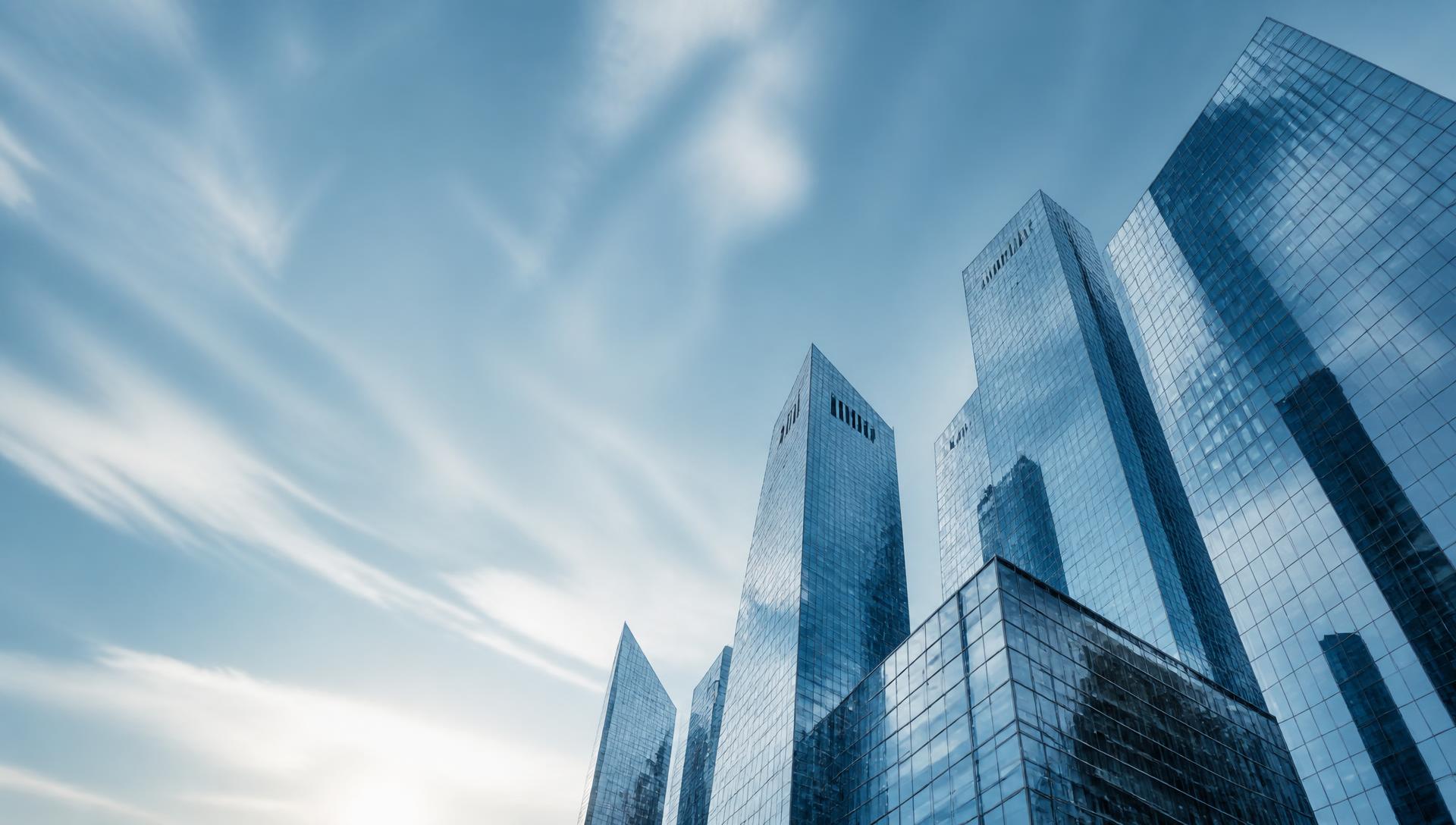 Glass skyscrapers at blue hour, symbol of growth for the businesses supported by OP Group